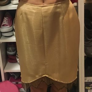 Metallic gold skirt with black/gold beaded fringe